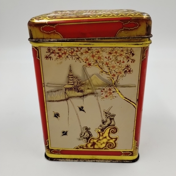 Chinese Oriental  Design Tin Hinged Box  / Made in Holland Lithograph Vintage - Picture 6 of 14